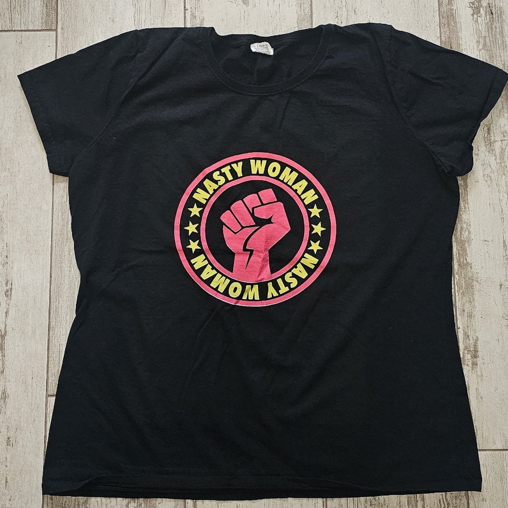 Fruit of the Loom Black T-Shirt with Colorful Graphic Feminist Activist 3X